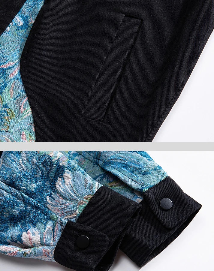 Unisex Black Long-sleeve Jacket with A Lapel Collar; Men’s and Women’s Beige Coats with Embroidered Details; loose-fitting Tops