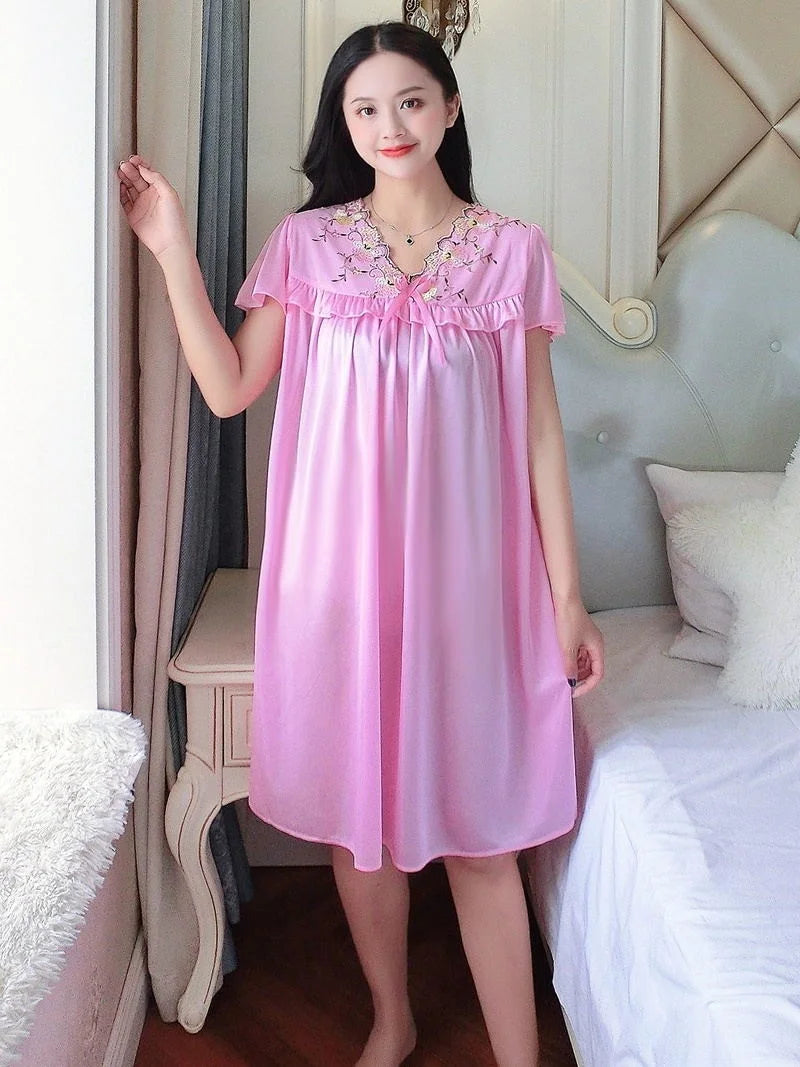 Nightwear Sexy Night Dress Nightie Sleeping Home Dress Pijama Plus Size Sleepwear Women's Silk Satin Sleepdress Nightgowns