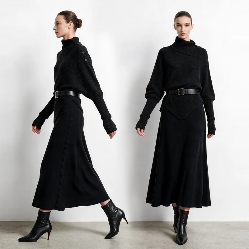 អាវយឺតក Turtleneck ដៃអាវ Batwing អាវមិនស្មើគ្នាសម្រាប់នារី រលុង សមល្មម អាវយឺតរដូវរងាសម្រាប់នារីធ្វើដំណើរទៅធ្វើការ 12644072