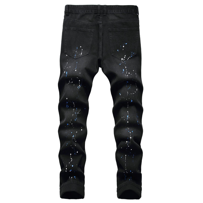 New Fall Collection of Men's Black Jeans with Distressed Details, Made From Stretch Denim, in Asian Sizes.