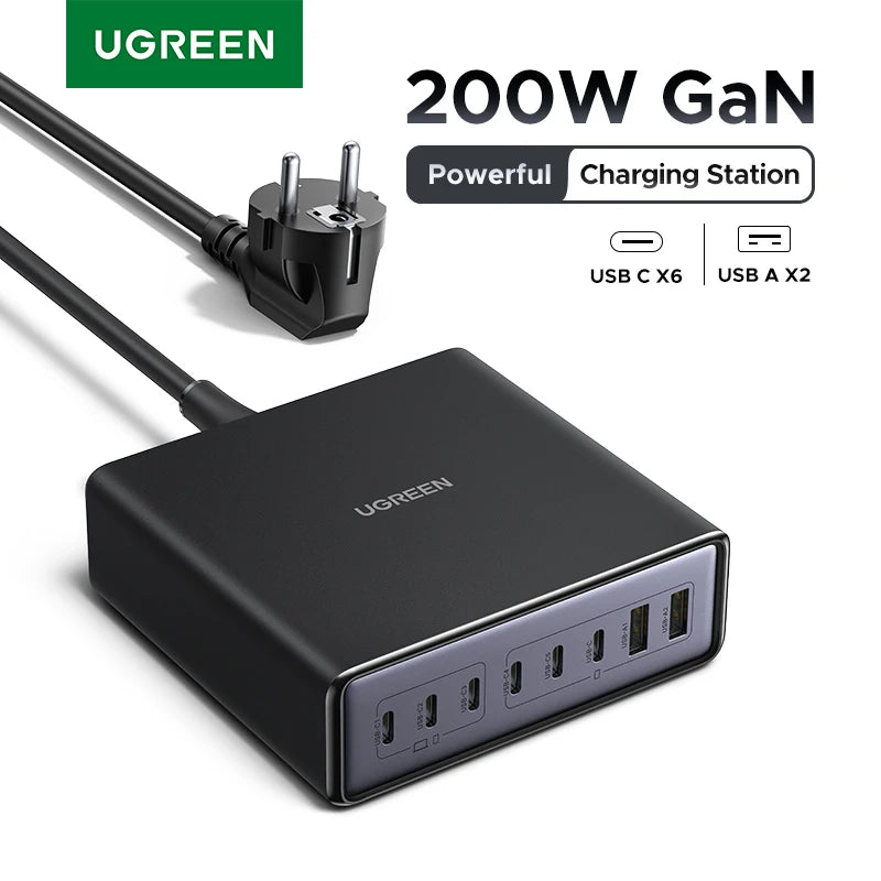 【Brazilian Plug】UGREEN 200W GaN Charger 8 in 1 Charging Stand For iPhone 18 17 16 Pro Max Macbook Pro Air Xiaomi Samsung Tablet