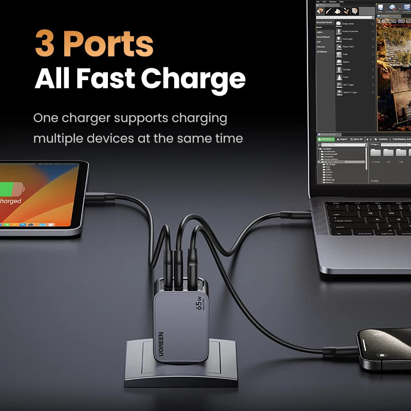 UGREEN 65W GaN Charger Type C Quick Charge 4.0 3.0 USB Charger For iPhone 18 17 16 Pro Macbook Air Laptop Tablet PD Fast Charger