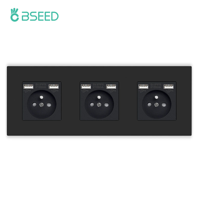 BSEED French Wall Power Socket Dual USB Type-C Charging Interface for Phone/PC Plastic Frame French Electric Outlet 250V
