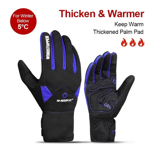 INBIKE Touch Screen Cycling Gloves Winter Thermal Warm Windproof Full Finger Waterproof Bicycle Road Bike Gloves For Men Women