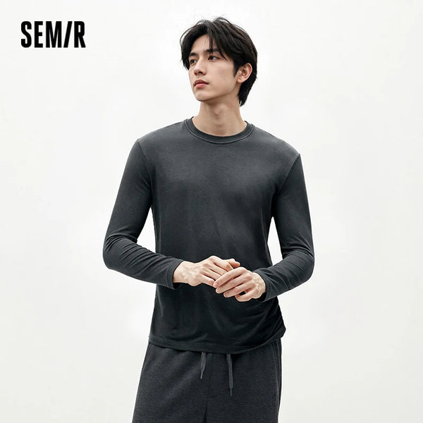 អាវយឺតបុរស Semir កមូលដៃវែងពណ៌សុទ្ធ រចនាប័ទ្មប្រចាំថ្ងៃ ស្រទាប់សំខាន់ៗ និទាឃរដូវឆ្នាំ ២០២៦ ទន់ស្រួល