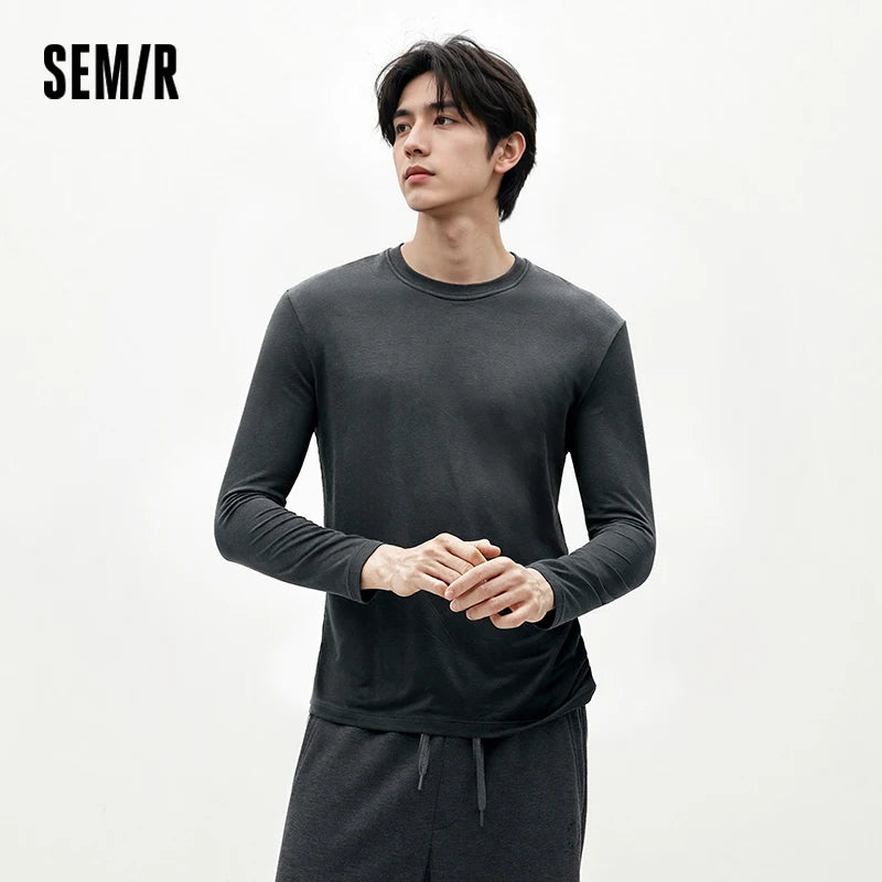 Semir Men Tshirt Thermal Warmth Crew Neck Long Sleeve Solid Color Everyday Style Layering Essential 2026 Spring Soft Comfort