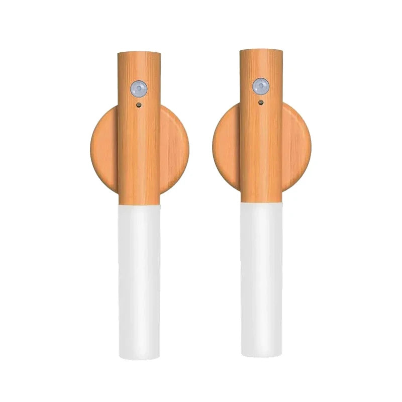 ភ្លើងបំភ្លឺពេលយប់ LED ១/២/៣/៤ ដុំ ភ្លើងជញ្ជាំងគ្រាប់ឈើ ចង្កៀងចាប់សញ្ញាចលនា ម៉ាញេទិកអាចសាកបាន សម្រាប់បន្ទប់គេង ជណ្តើរ ច្រករបៀង
