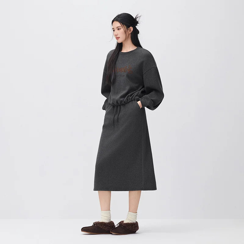 Semir Women Fleece Sweatshirt Fleece Lined Side Slit Minimal Design Two Piece Layering 2026 New Winter Daily Wear