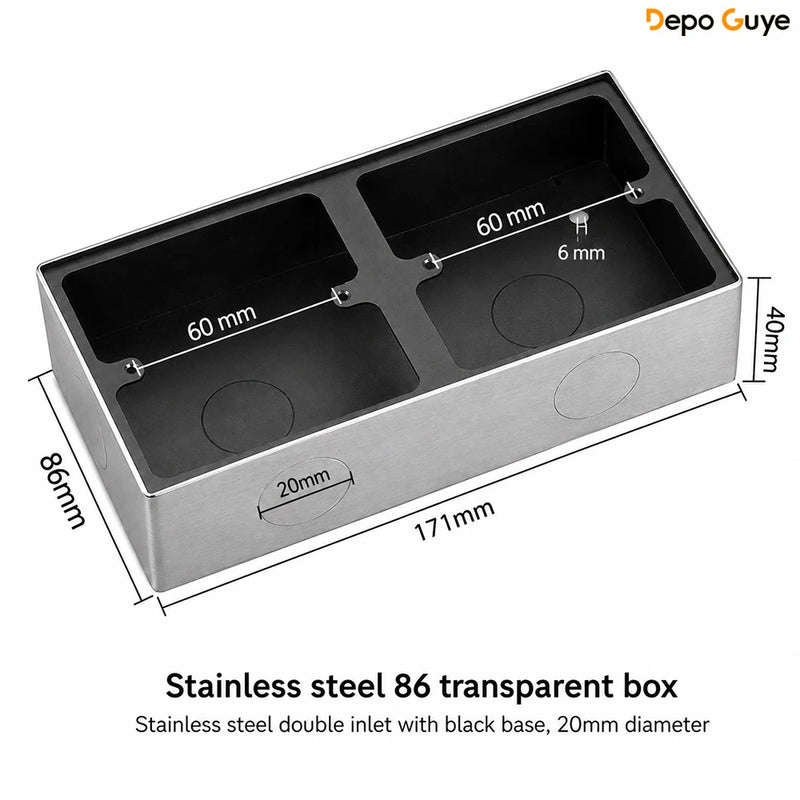 86 Type Stainless Steel Surface Mount Box Metal Wall Switch Socket Junction Back Box Universal Electrical Wiring Box20/25mm Hole
