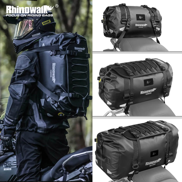 កាបូបស្ពាយម៉ូតូ Rhinowalk កាបូបកន្ទុយធំការពារទឹកជ្រាប ឆ្លុះពន្លឺ 20L/40L/65L ជាមួយបន្ទះពង្រីក MOLLE កាបូបស្ពាយវ៉ាល់ខ្យល់
