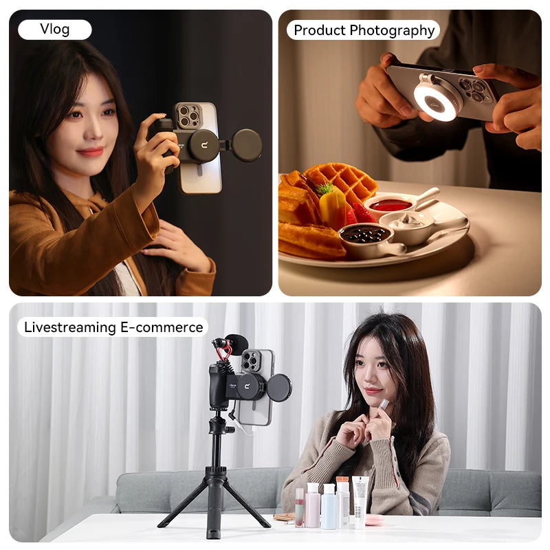 ភ្លើងវីដេអូ Ulanzi LM19 MagSafe ភ្លើងថតរូប Selfie ពីរពណ៌សម្រាប់ iPhone 16 15 14 Pro Max ភ្លើងបំពេញត្រឡប់ជាជើងទម្រទូរស័ព្ទសម្រាប់វីដេអូ Vlog