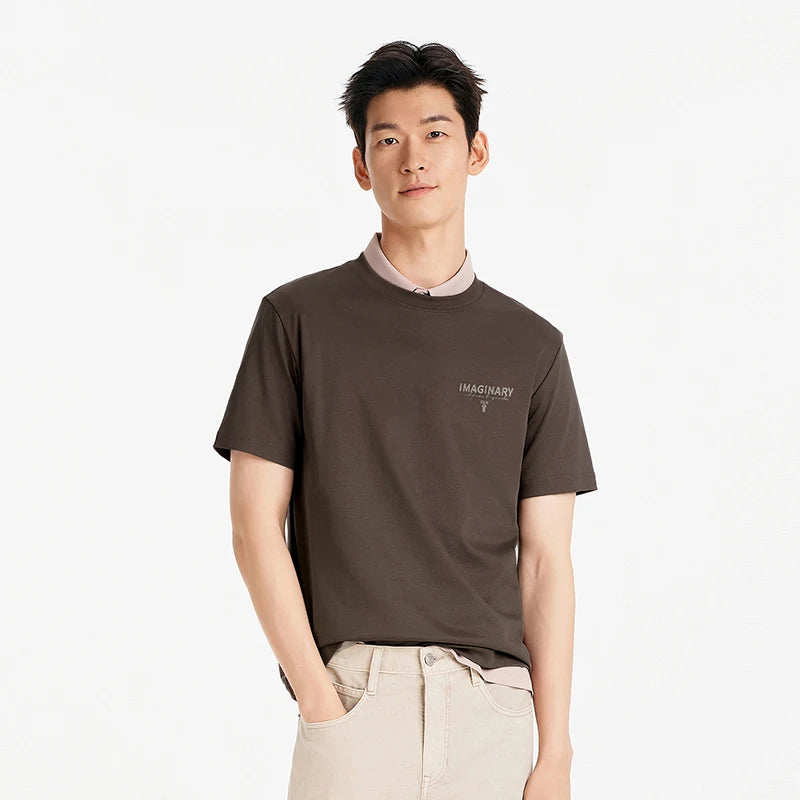Semir Men Tshirt Soft Print Letter Embroidered Crew Neck 2026 Summer Casual Style Comfortable Fashion Breathable All Match Top