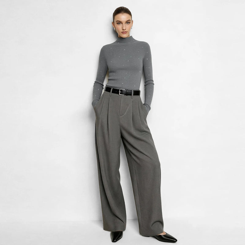 Amii Women's Silk Mock Neck Knit Top Slim Fit Versatile Commuter Minimalist Autumn 2026 Sweaters for Women 12614010