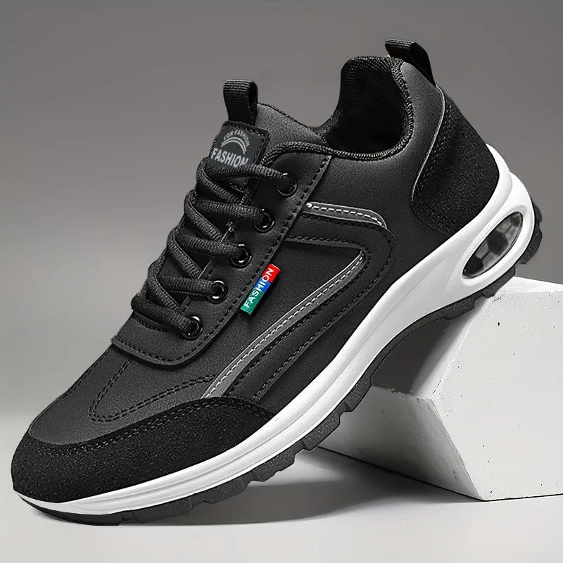 Mens Running Shoes 2025 New Splicing Leather Suede Cushioning Fashion Plus Size Comfortable Breathable Sports Leisure Shoes