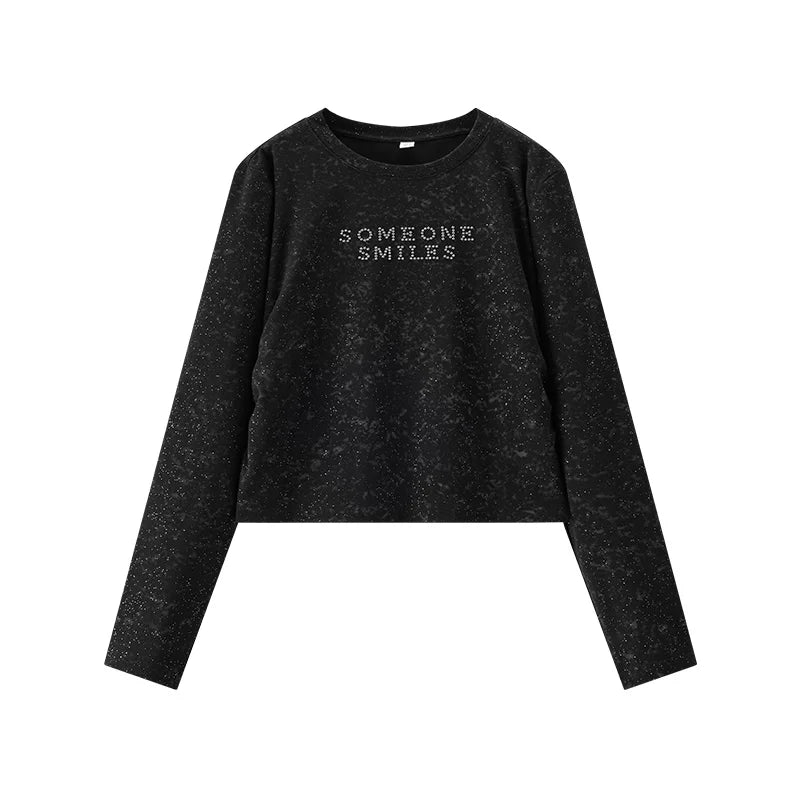 Semir Women Tshirt Long Sleeve Sequin Wash Letter Slim Ruched Street Smart Casual Style Autumn Top Daily Wear 2026