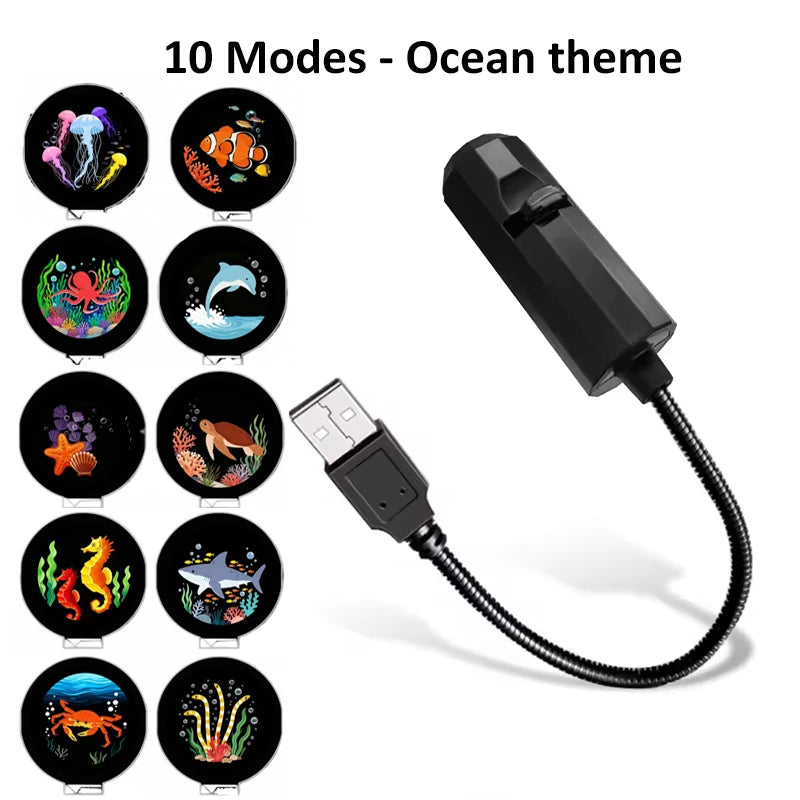 Creative Atmosphere Projection Lamp Pattern Projection USB Plug 360 Degree Rotating Night Light for Party Holiday Ceiling Decor