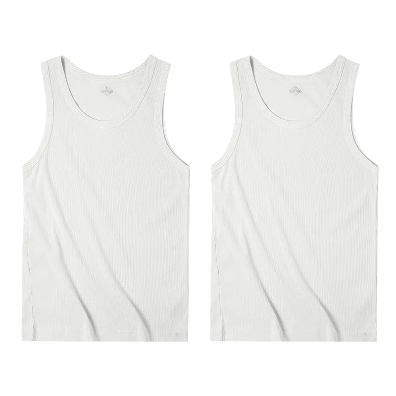Maden Casual Men's Sleeveless Tank Tops Heavyweight Solid Color Ribbed Vest for Summer Slim Fit Sports Fitness Training T-shirt