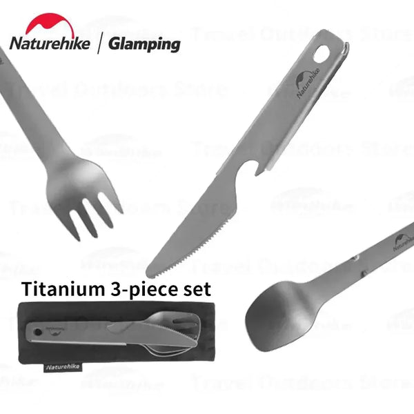 Naturehike Titanium Camping Supplies Knife Fork Spoon 3-In-1 Set Outdoor Portable Cutlery Set Multifunction Tableware