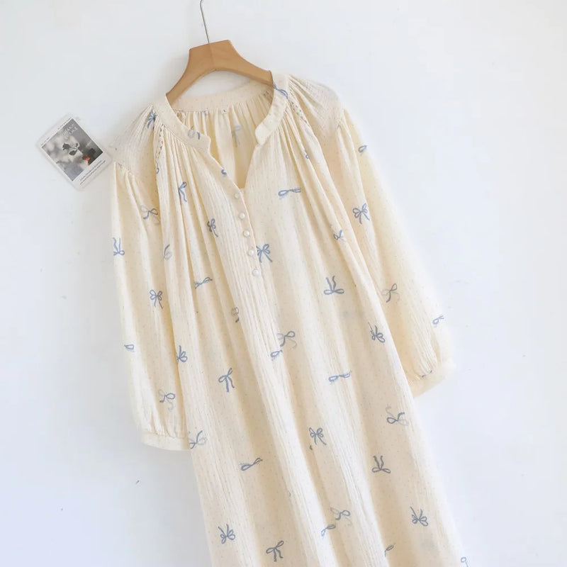 Thin Pure Cotton Women's Nightgown Spring Autumn New Lady Pajamas Dress Home Night Gown One Piece Homewear Woman Night Clothes