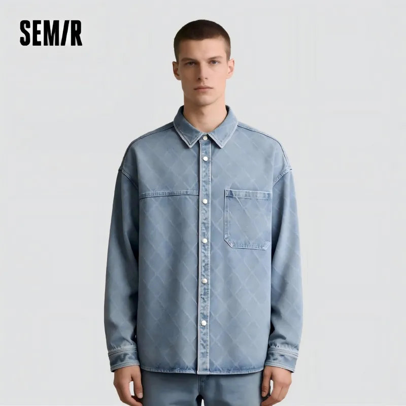 Semir Men Shirt 2026 Spring Long Sleeve Loose Fit Lapel Collar Gradient Print Washed Chest Pocket Casual Style Daily Wear Top