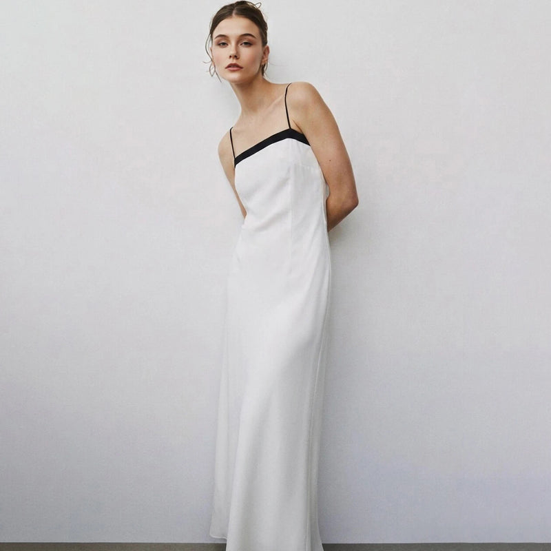 Amii Women’s Dress 2026 Summer New Color Block Tie A-Line Long Cami Dress Cutout Back Loose Fit Casual Woman Clothes 12652054