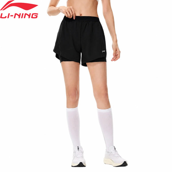 ខោរត់ Li-Ning សម្រាប់នារី 2 ក្នុង 1 ស្ងួត 88% Polyester 12% Elastane ខោធម្មតា មានខ្យល់ចេញចូលបានល្អ AKSW330