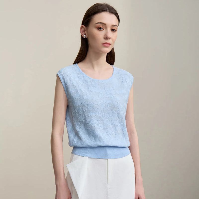 Amii Sleeveless Women's Sweater 2026 Summer New O-Neck Loose Jacquard Knit Top Elegant Office Casual T-shirts For Women 12622193