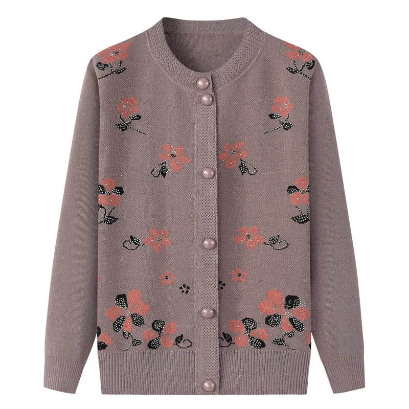 New Middle-Aged Women's Autumn Sweaters Cardigan Coat Female O-Neck Embroidered Knitting Sweater Mother Long Sleeve Tops