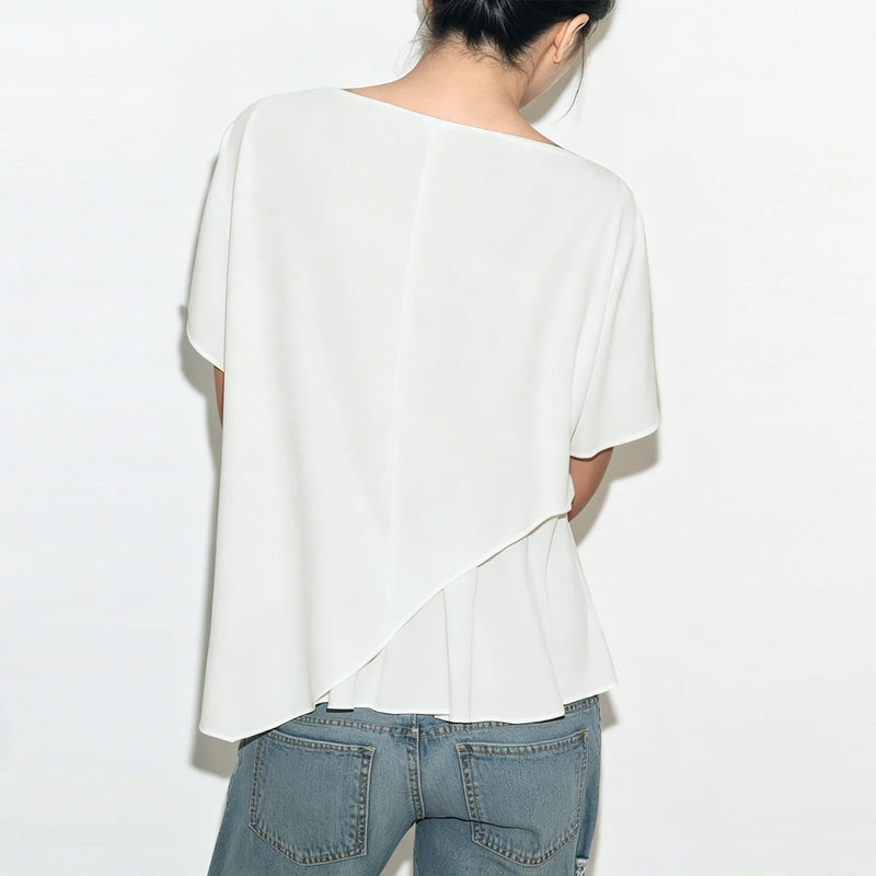 Amii Women's Chiffon Blouse 2026 Summer New O-Neck Asymmetric Patchwork Dolman Sleeve Top Loose Fit Office Casual Shirt 12622212