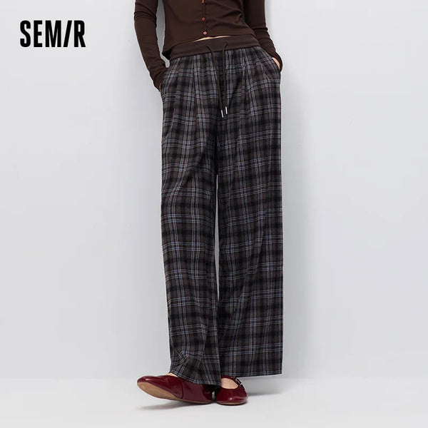 ខោ Semir សម្រាប់នារី រាងក្រឡាចត្រង្គ ជើងធំទូលាយ រលុង សមសម្រាប់រដូវស្លឹកឈើជ្រុះ ឆ្នាំ២០២៦ ខោបែប Vintage សម្រាប់ទីក្រុង ខោចង្កេះខ្ពស់ ខោរលុង ស្លៀកប្រចាំថ្ងៃ