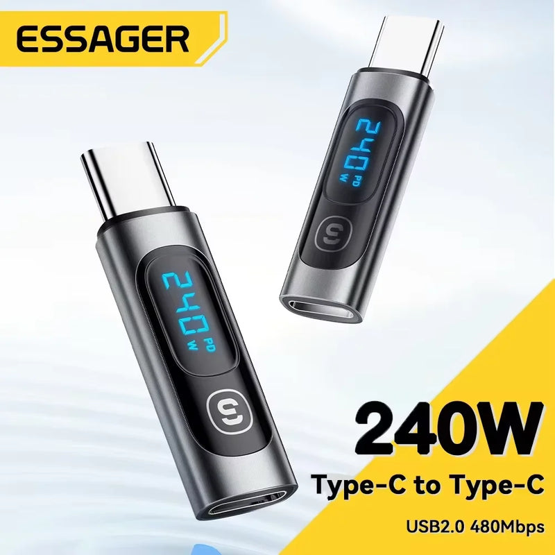 អាដាប់ទ័រ USB C Essager 240W ប្រភេទ C ទៅ USB C 3.0 2.0 ឧបករណ៍ភ្ជាប់ OTG អាដាប់ទ័រទិន្នន័យអេក្រង់ឌីជីថល 100W សម្រាប់ Macbook Pro Air Samsung