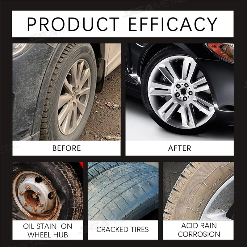 SEAMETAL Premium Tire Renewal Wax Long Lasting Shine Car Wheel Polish Restorer Anti-Dust Protection Prevents Aging&Cracking