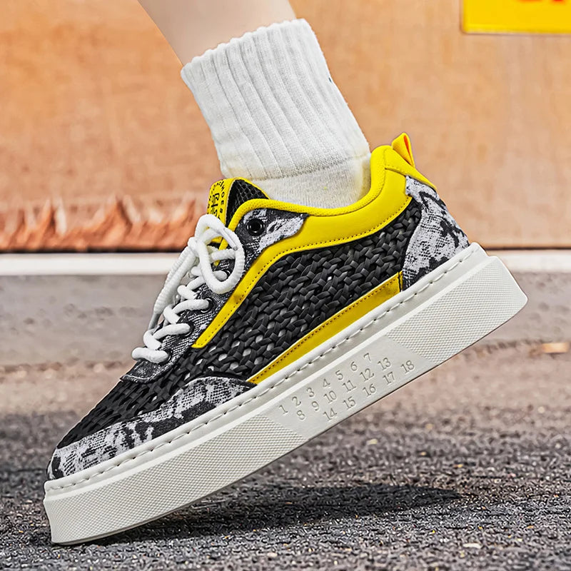 Men's mesh hollow thick-sole casual shoes summer soft-sole comfort breathable outdoor flat walking shoes youth sports board shoe