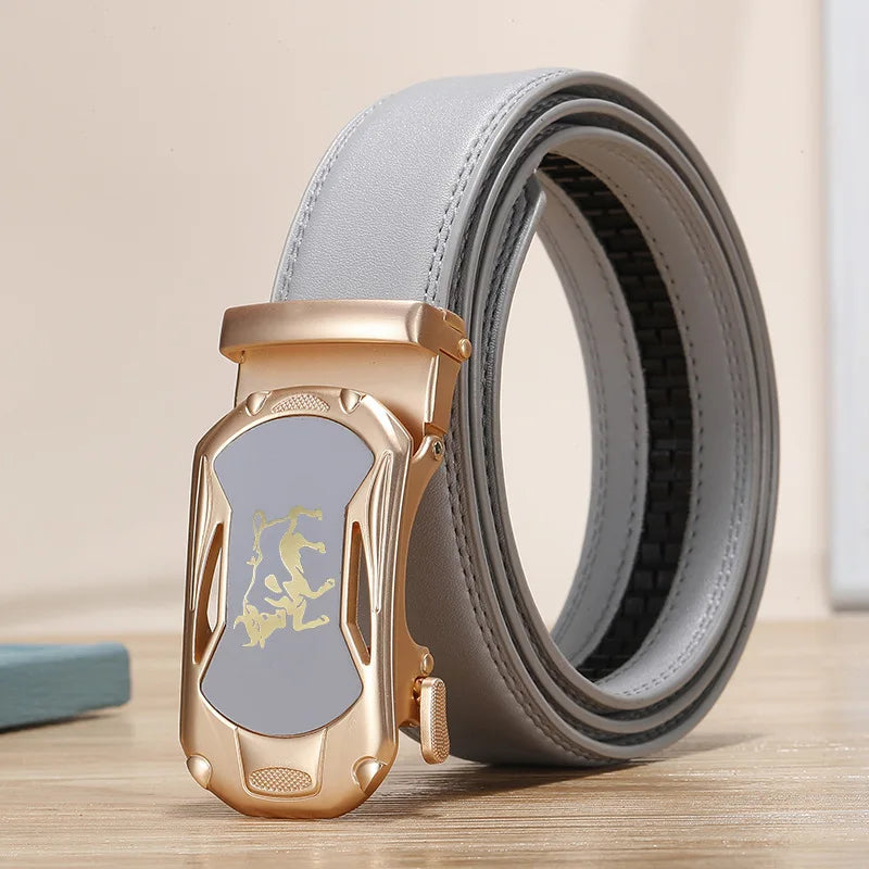 2026 New Width 3.0 Cm Gray Belt Women's Fashion Casual Automatic Buckle Belts Men Cow Head Pattern Cinturon Female Waistband