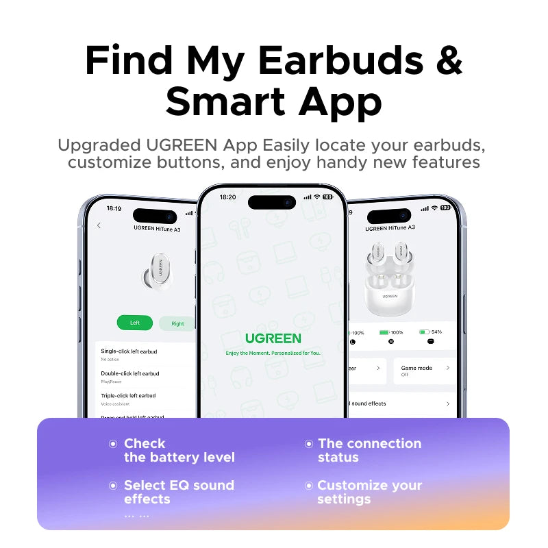 UGREEN Dots Wireless Earbuds Bluetooth 6.0 in Ear Buds Light Weight Headphones,Deep Bass Sound, 35H Play, Earphones With APP
