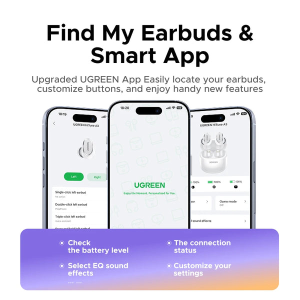 UGREEN WS220 Dots Wireless Earbuds Bluetooth 6.0 Ear Buds Light Weight Headphones,Deep Bass Sound, 35H Play, Earphones With APP