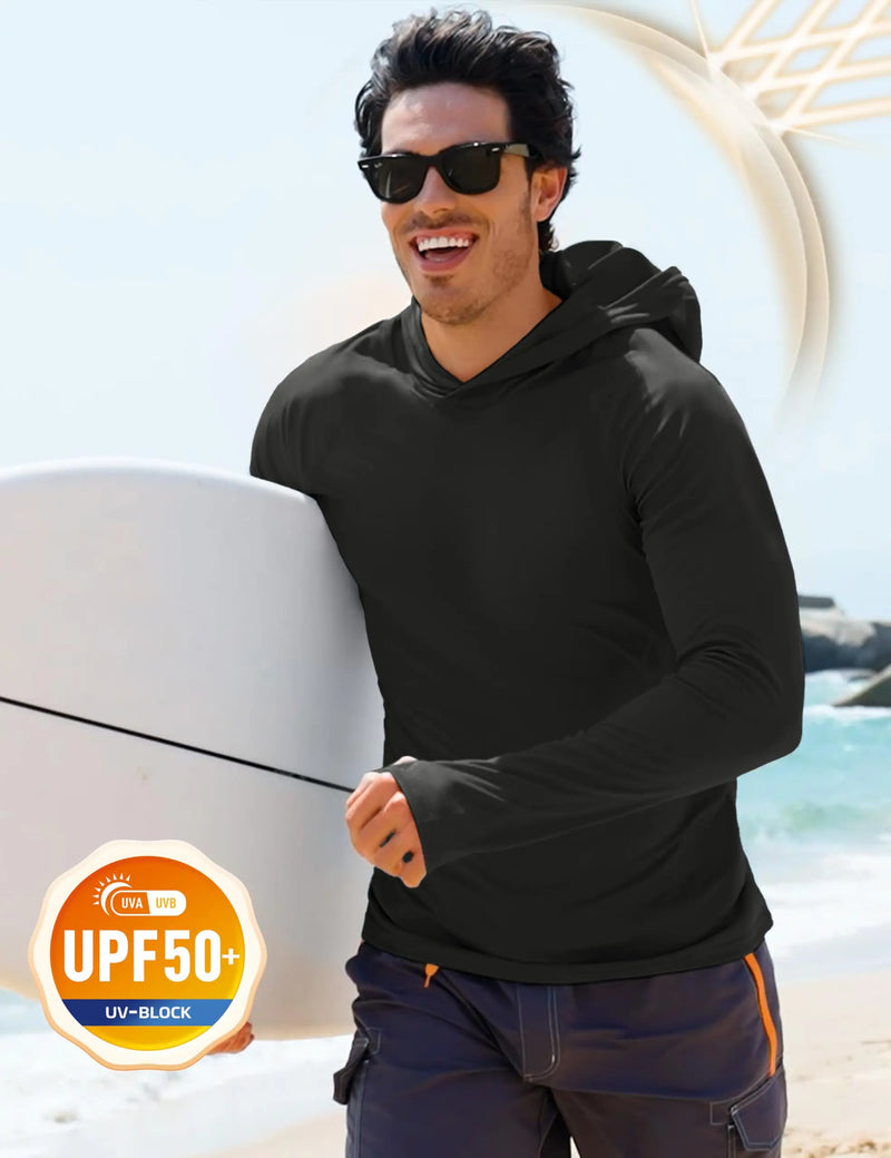 Men's UPF 50+ Sun Protection Hoodie Long Sleeve Quick Dry Fishing Hiking Shirt Thumbholes UV Block Rash Guard for Outdoor Sports
