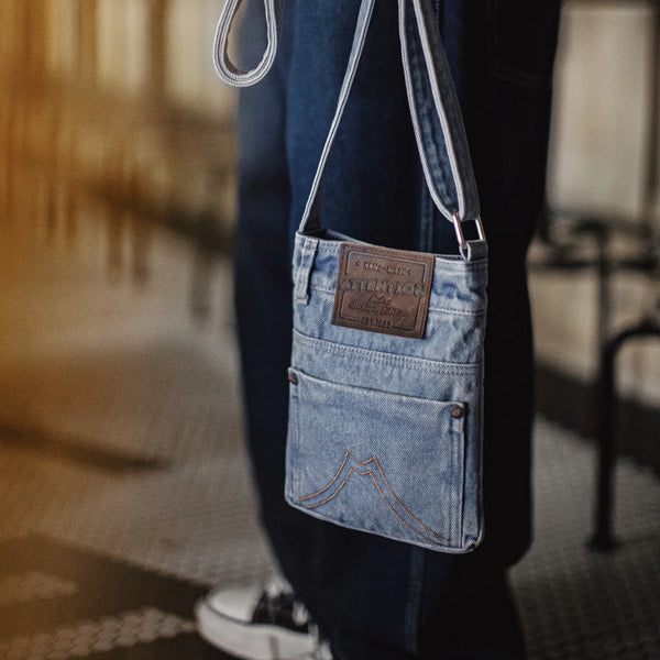 កាបូប Maden Vintage Washed Blue Denim Crossbody Bag Unisex Canvas Messenger Bag Commercial Shoulder Tote & Coin Purse សម្រាប់ប្រើប្រាស់ប្រចាំថ្ងៃ