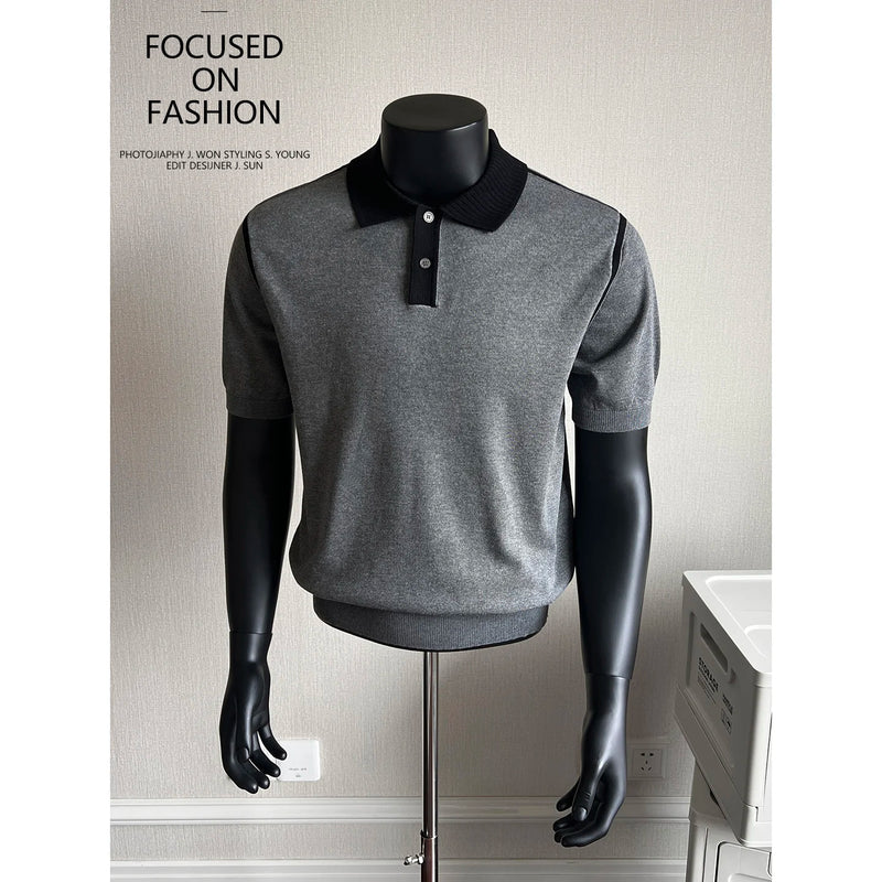 Old Money Style Men's Polo, Contrast Collar Knit Short Sleeve.Vintage-Inspired Men's Polo for Modern Sophisticates