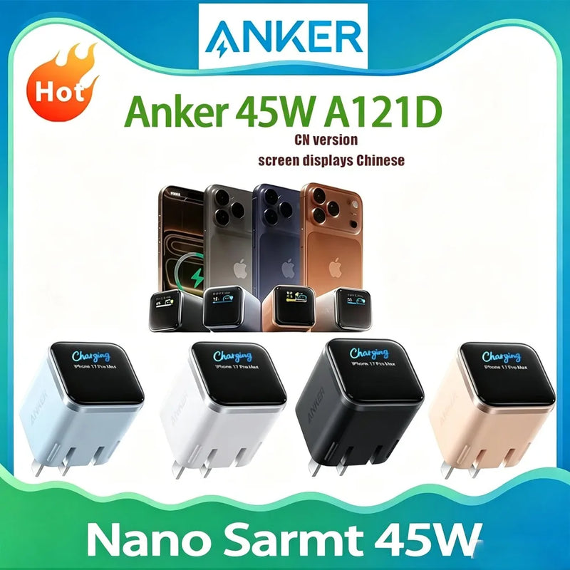 ឆ្នាំងសាក Anker Nano 45W អាចបត់បាន USB-C PD Fast Charger A121D សម្រាប់ iPhone 16 Pro 15 14 Samsung Laptop ទើបមកដល់ថ្មី