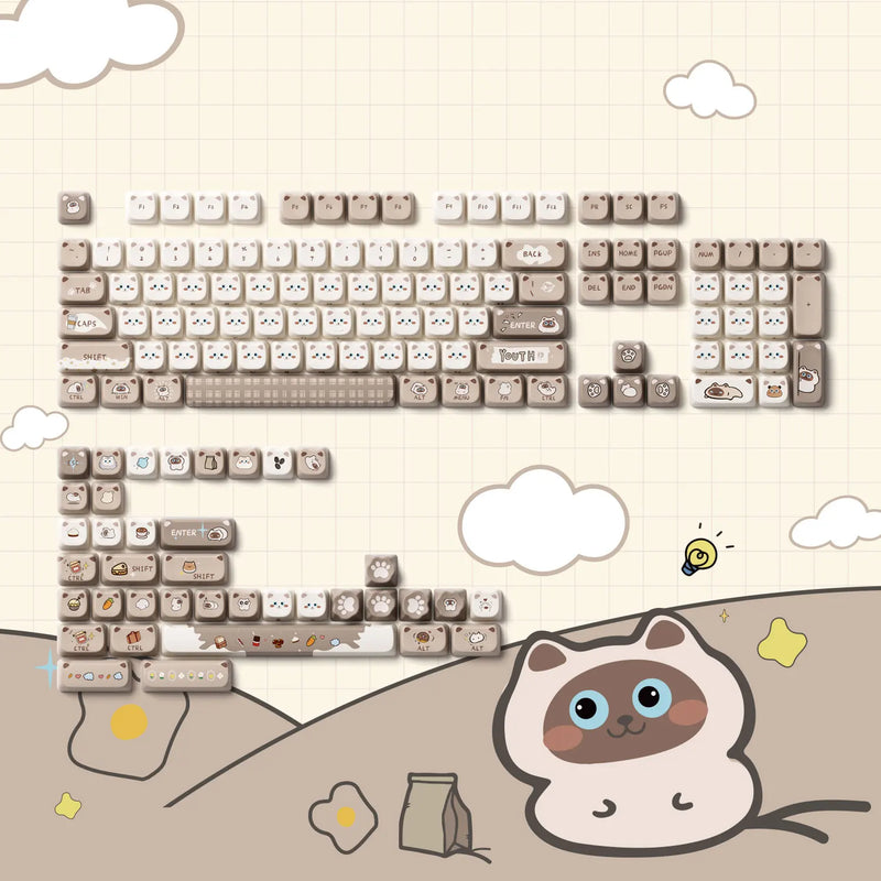 Akko Original Cute Theme MOG/MOA/MAO Profile PBT Keycap Set 5-side Dye-sub ANSI/ISO Layout Girl Keycaps Gift Round Bun Mushroom