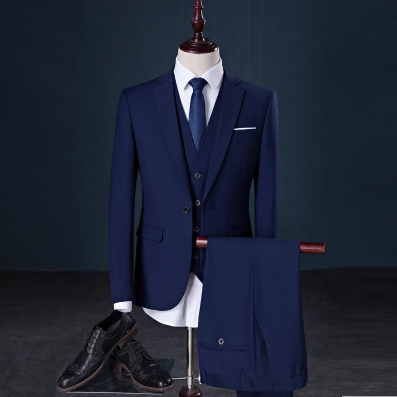 2026 New Men's Suit 3-Pieces Set (Jacket + Pants + Vest) Wedding / Party / Office Slim Blazer Coat + Trousers Asian Size