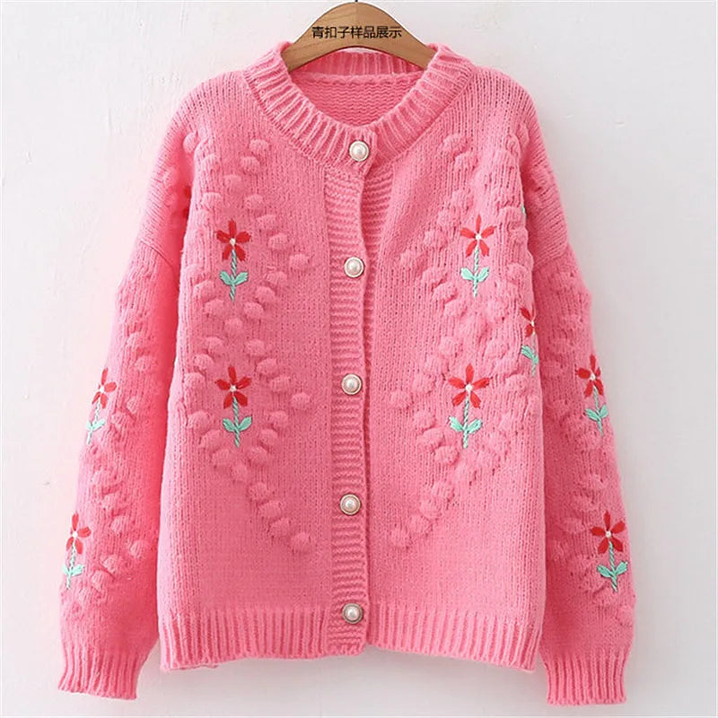 Early Autumn Knitwear Coat Spring Fall New Cardigans Design Embroidered Lazy Sweater For Women Thicken Warm Tops Cardigan Femme