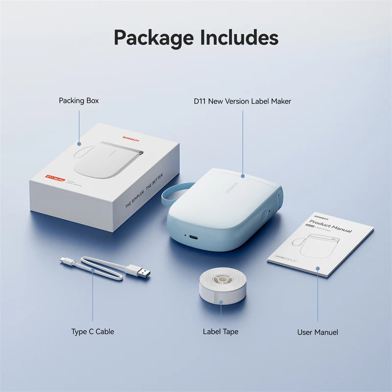 NiiMbot D11 Bluetooth Thermal Label Printer Portable Wireless Label Maker Machine Multiple Templates Available for Office Home