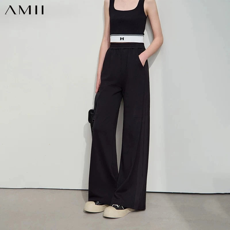 ខោជើងវែង AMII Minimalist សម្រាប់នារី រដូវស្លឹកឈើជ្រុះ ឆ្នាំ២០២៦ ថ្មី ចង្កេះយឺត រលុង ធម្មតា ងាយស្រួលប្រើ ខោវែងពណ៌ខ្មៅ 12521056