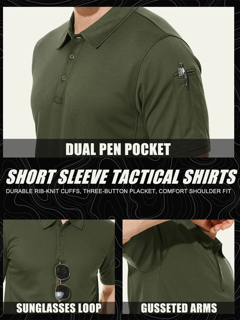 MAGCOMSEN Mens Polo Shirts Short Sleeve Quick Dry Breathable Pique Golf Shirt Tactical Collared Casual Work Shirt