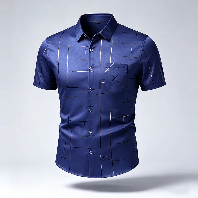 New Mens Lapel Short Sleeve Dress Shirts Anti Wrinkle Smooth Touch Fabric Slim Silhouette Office Daily Wear Tops