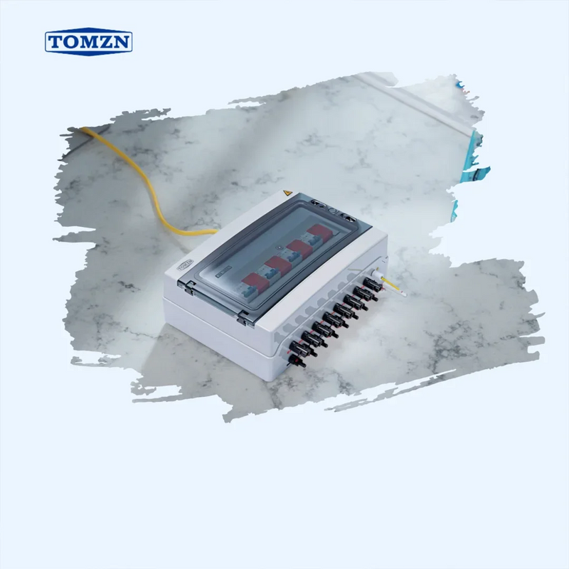 TOMZN Solar PV Combiner Box – 4 Input 4 Output, 1000VDC, Lightning Protection with MCB & SPD IP65 Waterproof 12-Way Distribution