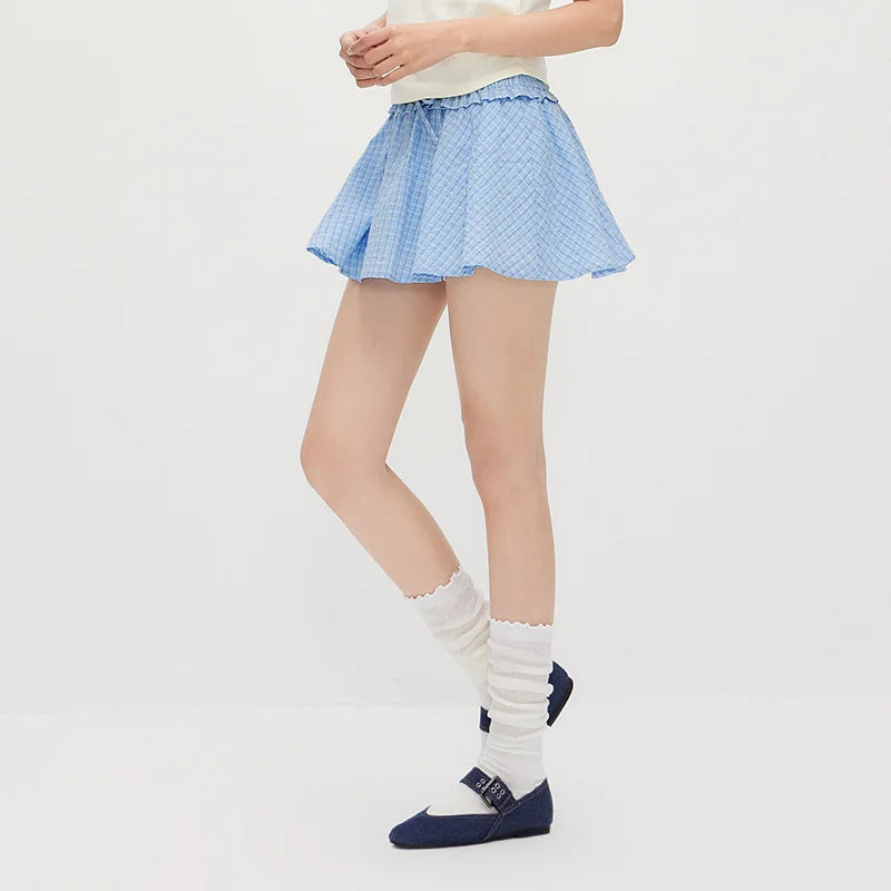 Semir Women Skirt High Waist Plaid Ruffle Trim Fresh Gentle Cute Girlish Mini 2026 Summer Casual Top