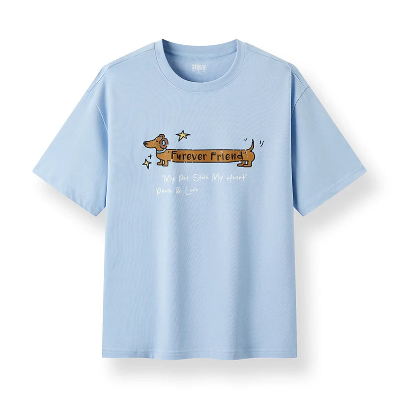 Semir Mens Tshirt 2026 Vintage Cute Animal Letter Printed Knitted Loose Couple Style Casual